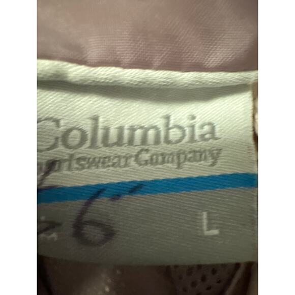 Columbia Women’s Large Beige Pink Rain Jacket Hooded Nylon Windbreaker - Picture 9 of 9